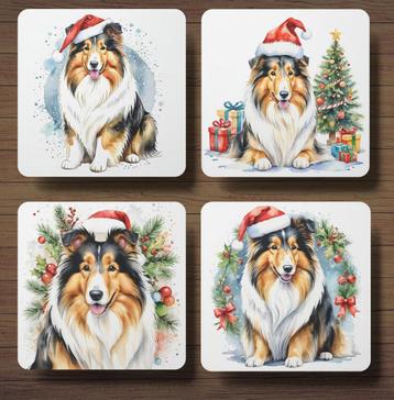 Collie Kerst onderzetters met houder beschikbaar voor biedingen