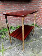 Vintage design palissander/messing bijzettafel op wieltjes., Huis en Inrichting, Tafels | Bijzettafels, Ophalen, Gebruikt, Rechthoekig