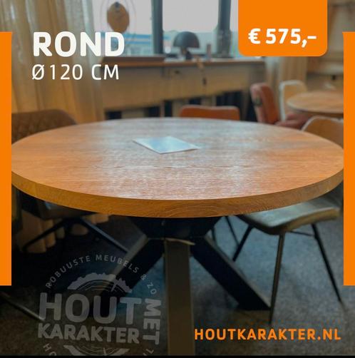 Massief eiken rond 120cm incl poot en behandeld wit 5%, Huis en Inrichting, Tafels | Eettafels, Nieuw, 100 tot 150 cm, Vijf personen of meer