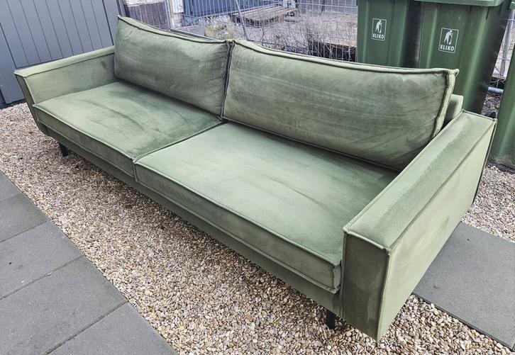 Groene velours 3 zits bank, Huis en Inrichting, Banken | Bankstellen, Zo goed als nieuw, Rechte bank, Driepersoons, 250 tot 300 cm