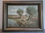 Mooi olieverfschilderij, zomerlandschap met knotwilgen, Antiek en Kunst, Kunst | Schilderijen | Klassiek, Ophalen of Verzenden