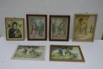 6 oude Religieuze voorstellingen in houten lijstjes, 26 cm, Antiek en Kunst, Antiek | Religie, Ophalen of Verzenden