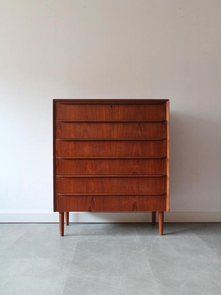 Vintage Deense ladekast in teak, groot!, Huis en Inrichting, Kasten | Ladekasten, Zo goed als nieuw, 100 tot 150 cm, 50 tot 100 cm