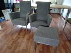 Moderne Stoffen Lounge Stoelen incl voetenbankje, Huis en Inrichting, Fauteuils, Ophalen, Gebruikt, Metaal, 50 tot 75 cm