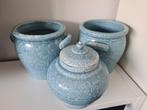 Set van 3 blauwe keramische potten Brynxz, Huis en Inrichting, Ophalen of Verzenden, Zo goed als nieuw, Rond, Porselein of Keramiek