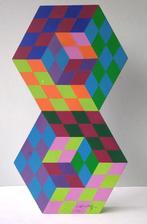 Victor Vasarely-HEXA 2-HoutSculptuur-1970-Gesigneerd, Ophalen of Verzenden
