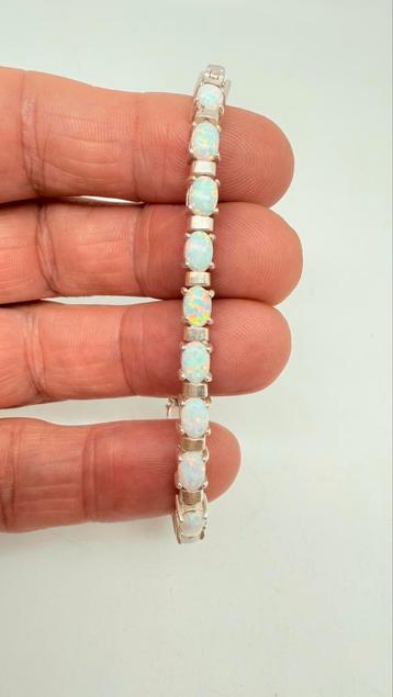 Zilveren armband net inleg: opaal lengte: 19 cm. beschikbaar voor biedingen