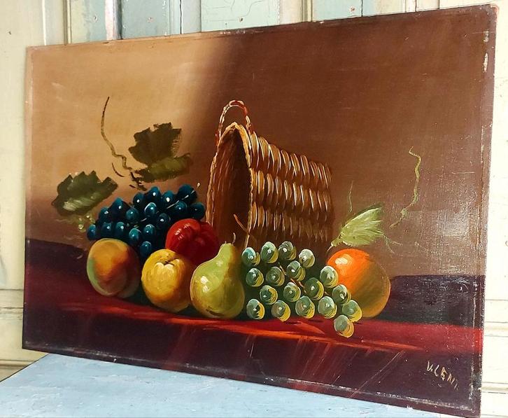 Antiek schilderij stilleven fruit olieverf op paneel, K.Lens, Antiek en Kunst, Kunst | Schilderijen | Klassiek, Ophalen of Verzenden
