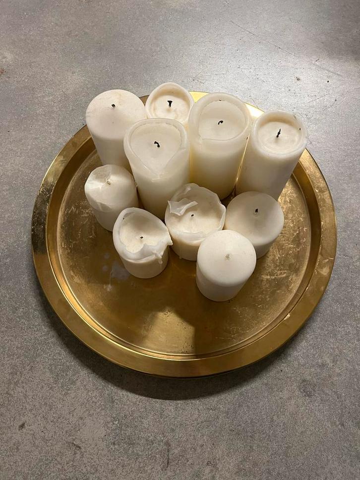 Ikea Gouden Dienblad met 10 Kaarsen, Huis en Inrichting, Woonaccessoires | Kandelaars en Kaarsen, Gebruikt, Kaars, Minder dan 25 cm