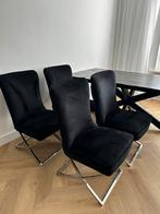 4 Richmond Eetkamerstoelen Zwart Velvet, Huis en Inrichting, Stoelen, Gebruikt, Zwart, Ophalen of Verzenden, Vier