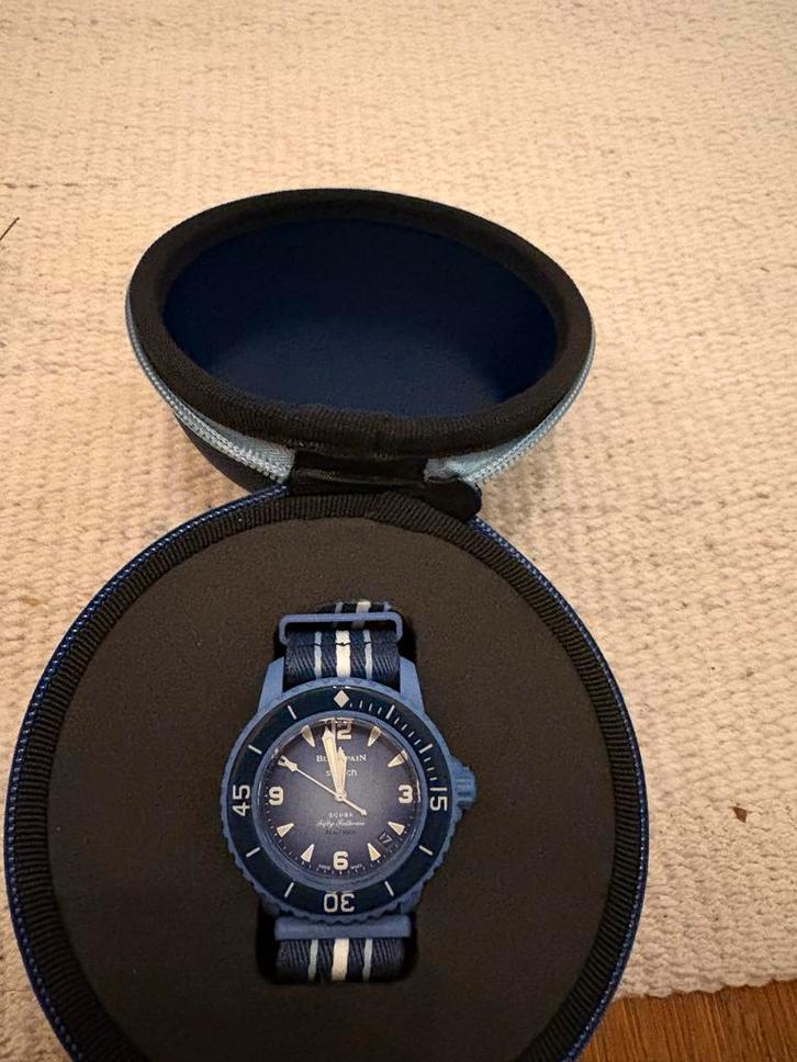Swatch x Blancpain Atlantic Ocean - Zo Goed Als Nieuw, Sieraden, Tassen en Uiterlijk, Horloges | Heren, Zo goed als nieuw, Polshorloge
