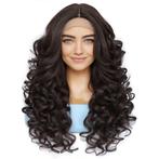 Luxe lace front pruik bruin lang krullend haar kle, Sieraden, Tassen en Uiterlijk, Uiterlijk | Haarverzorging, Verzenden, Nieuw