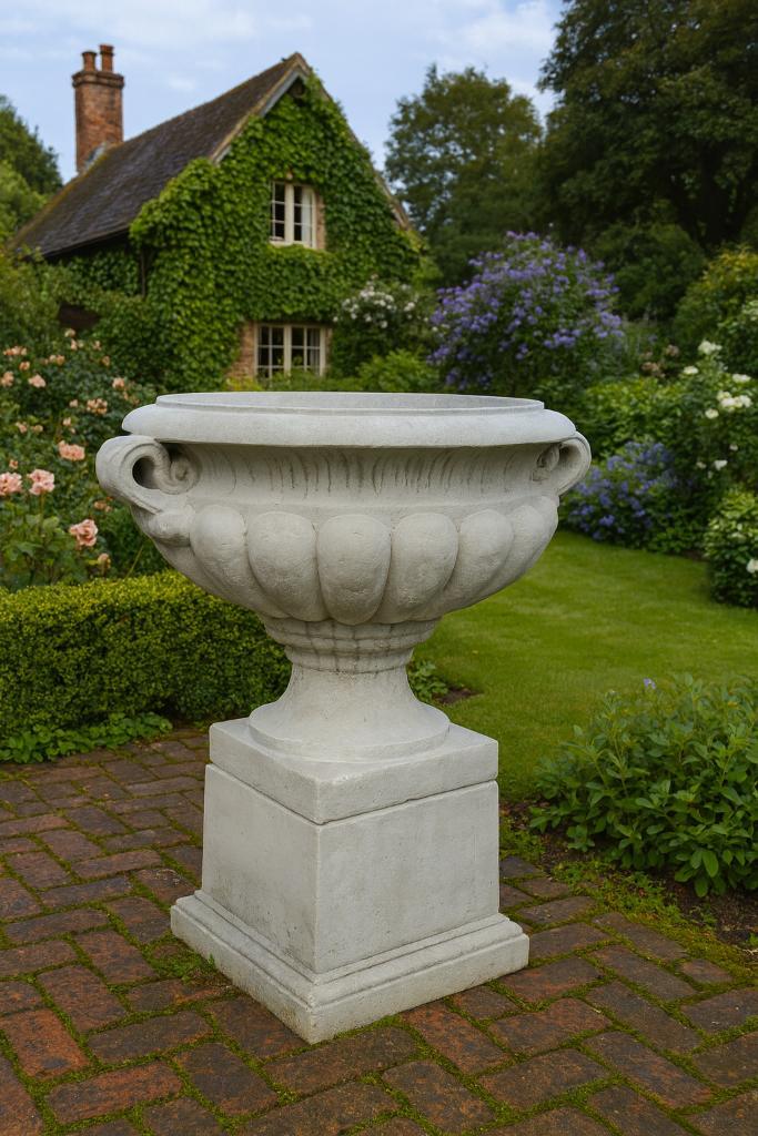 Grote stenen bloempot op sokkel, Tuin en Terras, Tuinvazen, Nieuw, Ophalen