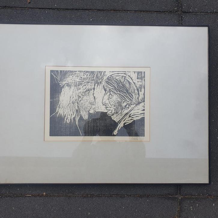 Erich Wulz - litho van Jezus en waarschijnlijk Petrus, Antiek en Kunst, Kunst | Etsen en Gravures, Ophalen of Verzenden