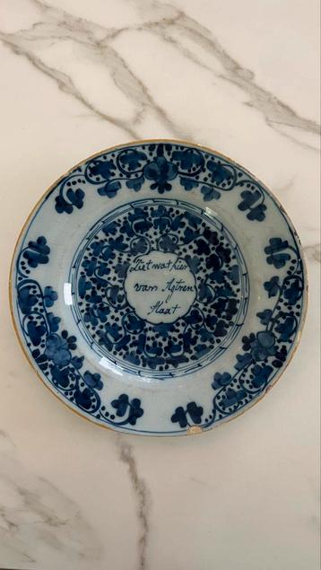 Geweldig " Twents" porseleinen bord met tekst. Blauw wit beschikbaar voor biedingen