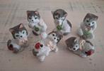 Set van 6 miniatuur letterbak poezen katten beeldjes, Ophalen of Verzenden, Gebruikt, Dier