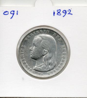 WILHELMINA GULDEN 1892-1 ZILVER beschikbaar voor biedingen