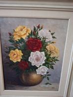 Vaas met rozen 59 breed 70 hoog, Antiek en Kunst, Kunst | Schilderijen | Klassiek, Ophalen