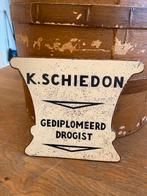 Oude Emaille Reclamebord K. Schiedon Drogist, Ophalen of Verzenden