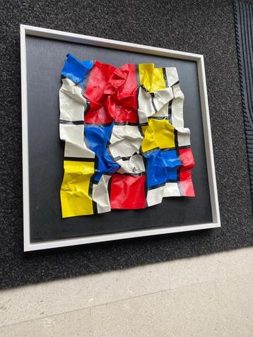 Kreukel art Mondriaan 3D Mivillage 50x50 cm. hand gesigneerd beschikbaar voor biedingen