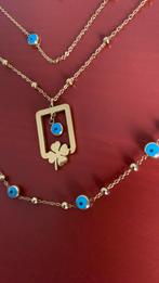 ketting met klavertje vier hanger, Met hanger, Blauw, Ophalen of Verzenden, Zo goed als nieuw