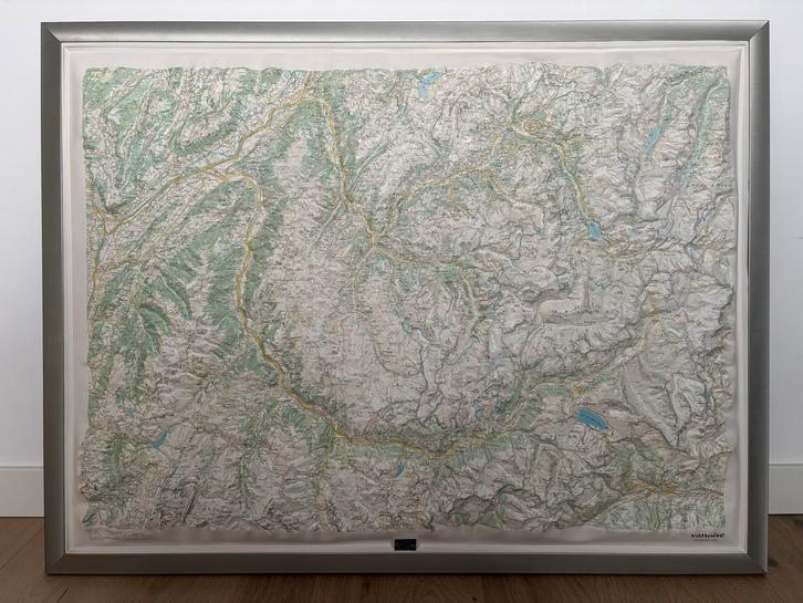 Ingelijste Reliëfkaart Vanoise - Frankrijk, Antiek en Kunst, Kunst | Litho's en Zeefdrukken, Ophalen