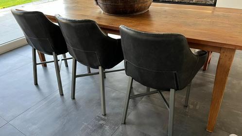 3 eetkamerstoelen - kuipmodel - lederlook - antraciet, Huis en Inrichting, Stoelen, Zo goed als nieuw, Ophalen