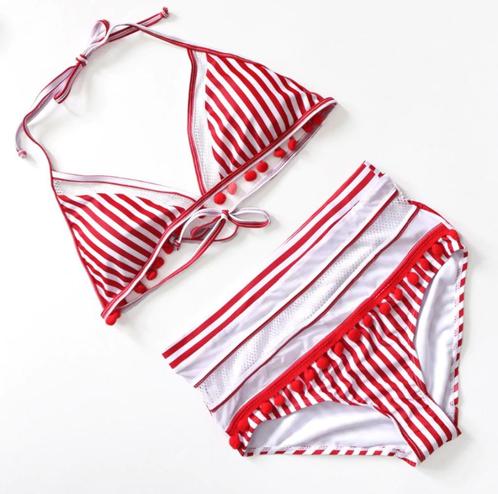 Rood wit gestreepte retro high waist bikini 34 36 38 40, Kleding | Dames, Badmode en Zwemkleding, Nieuw, Bikini, Verzenden