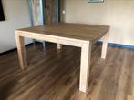 Massief eiken vierkante eettafel, Ophalen, 100 tot 150 cm, Vierkant, Zo goed als nieuw