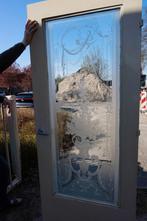 Antieke geetste glazen deur met bloemvaas decoraties, Ophalen, Gebruikt, Binnendeur, 200 tot 215 cm