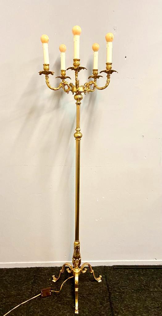 Prachtige  172 cm Messing staande lamp 5-arms Candelabra, Antiek en Kunst, Antiek | Lampen, Ophalen