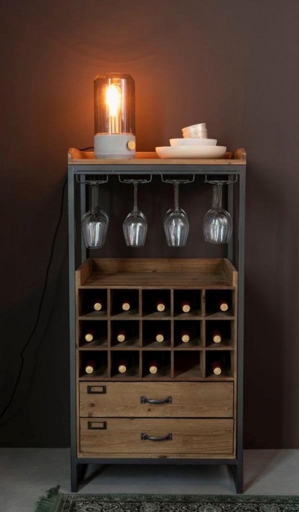 Houten wijnkast, drankkast met glazenrek en lades, Huis en Inrichting, Woonaccessoires | Wijnrekken, Zo goed als nieuw, Minder dan 50 cm