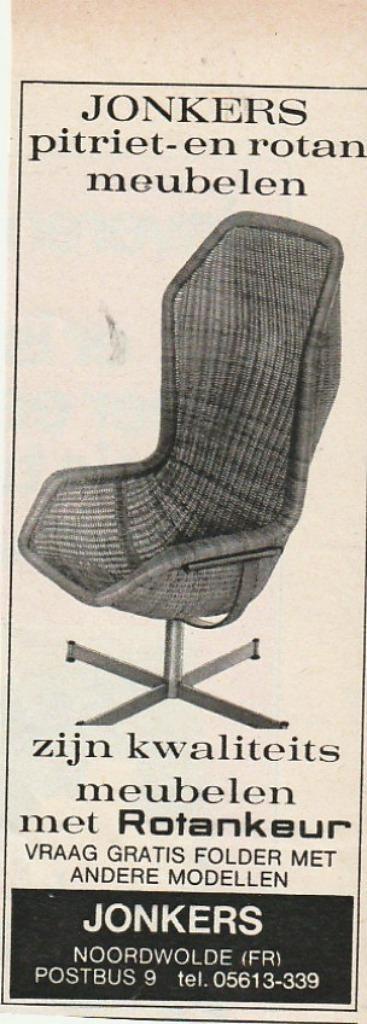 Retro reclame 1969 Jonkers Noordwolde rotan stoel, Verzamelen, Retro, Overige typen, Verzenden