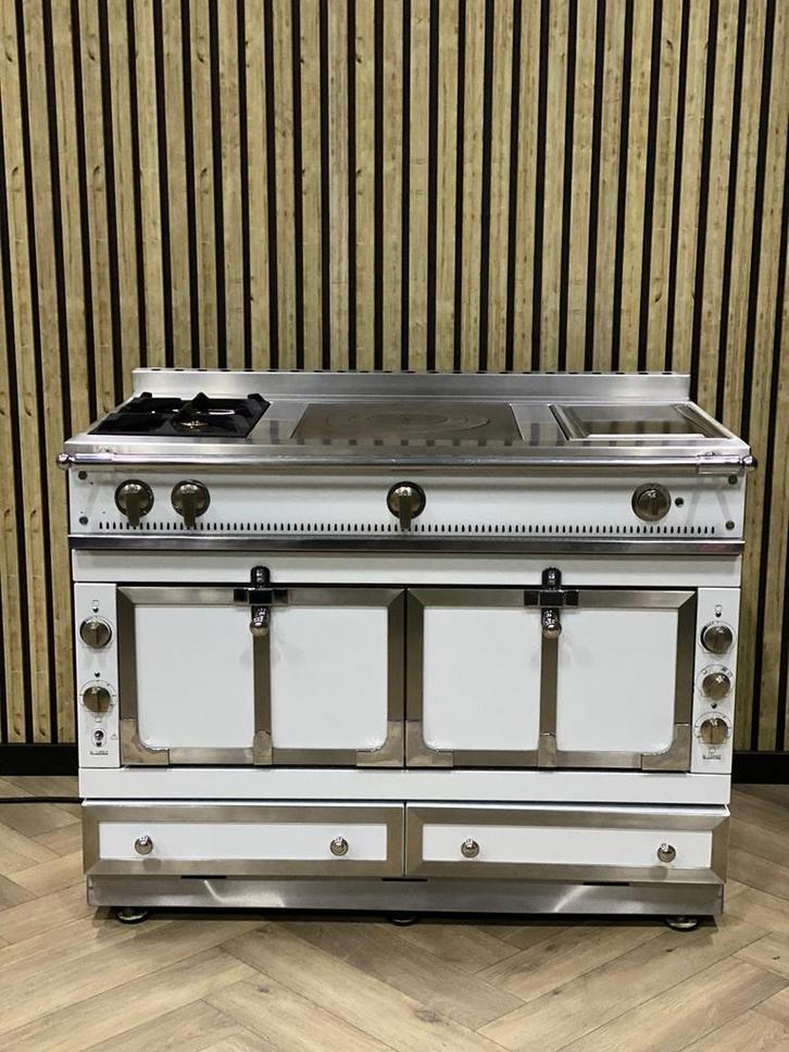 Prachtige La Cornue Chateau 120cm Wit Gas + Teppanyaki, Witgoed en Apparatuur, Fornuizen, Gas, 5 kookzones of meer, 90 tot 95 cm