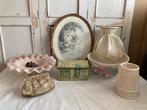 Brocante Opaline schaal - schaal met fruitdecore - kastknop, Ophalen of Verzenden