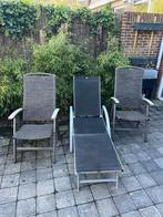 Tuinset: 2 stoelen + ligstoel (inklapbaar), Tuin en Terras, Tuinstoelen, Stapelbaar, Gebruikt, Metaal, Ophalen