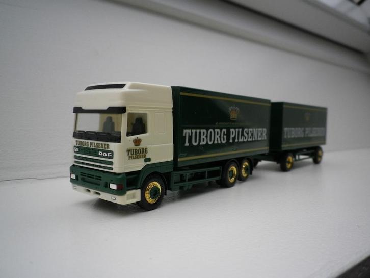Herpa DAF 95- 500 tuborg Pilsener Danmark combi., Hobby en Vrije tijd, Modelauto's | 1:87, Gebruikt, Bus of Vrachtwagen, Herpa