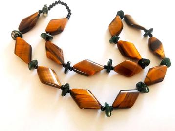 Prachtige ketting collier met echte Tijgeroog en Mosagaat beschikbaar voor biedingen