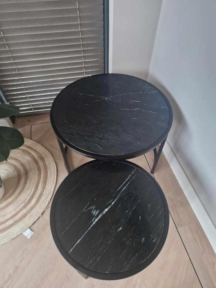 Set van 2 Zwarte Marmer Salontafels, Huis en Inrichting, Tafels | Salontafels, Zo goed als nieuw, Rond, Ophalen