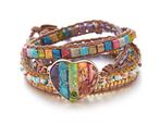 Natuursteen leren wrap armband boho ibiza stijl regenboog, Nieuw, Leer, Ophalen of Verzenden, Met edelsteen