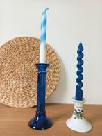 Vintage kandelaren blauw met wildflower, 2 stuks, Overige materialen, Blauw, Ophalen of Verzenden, Zo goed als nieuw