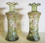 Paar antieke art nouveau Legras vazen, geëmailleerd decor, Antiek en Kunst, Antiek | Glas en Kristal, Verzenden