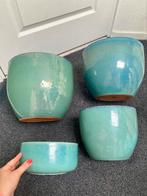 4 mooie turquoise geglazuurde sierpotten / binnenpotten, Gebruikt, Rond, Tuin, Minder dan 40 cm