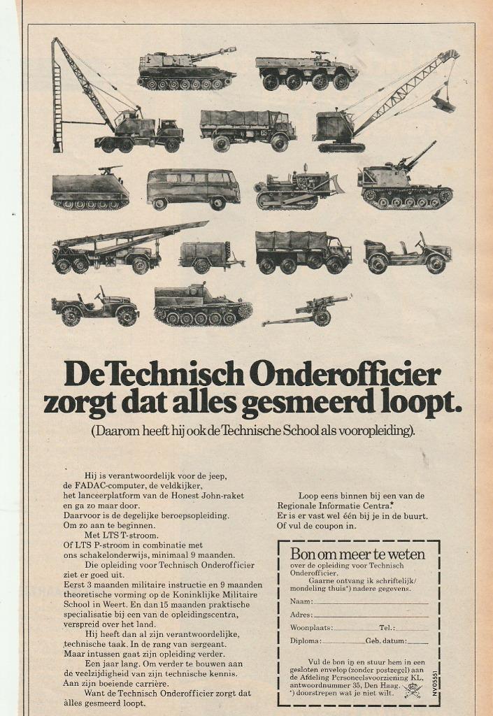 retro reclame 1972 Koninklijke Landmacht technisch officier, Verzamelen, Retro, Overige typen, Verzenden