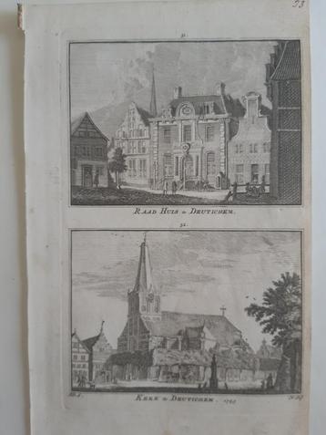 A51-52/ het raadhuis en kerk Deutichem / Doetinchem gravure beschikbaar voor biedingen