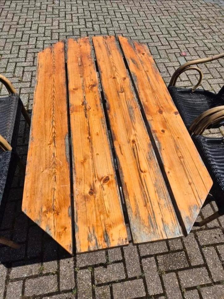 Houten Tuintafel met 6 Terrasstoelen, Tuin en Terras, Tuinsets en Loungesets, Gebruikt, Tuinset, Hout, 6 zitplaatsen, Eettafel