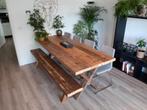 Houten tafel met bankje, Ophalen, Gebruikt, 100 tot 150 cm, Grenenhout