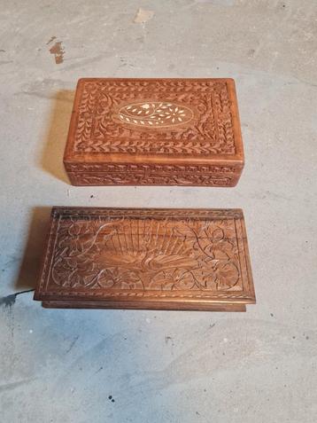 Houten Sieradendoosjes - Handgesneden Vintage Set beschikbaar voor biedingen