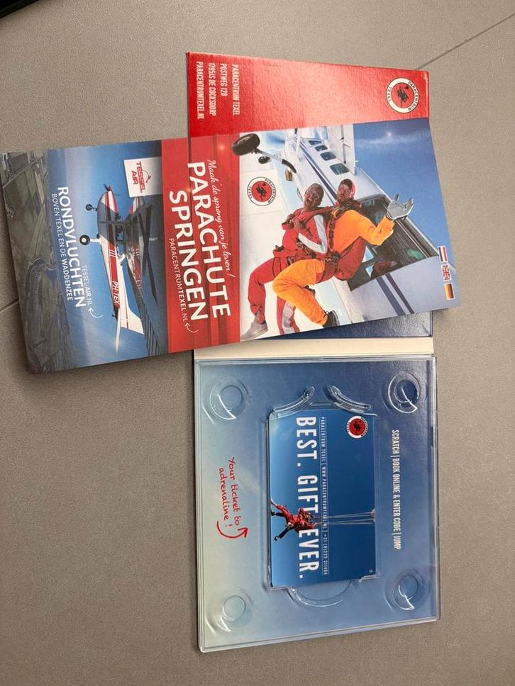 Cadeaukaart tandem skydive Texel parachutespringen 1 persoon, Tickets en Kaartjes, Kortingen en Cadeaubonnen, Eén persoon, Cadeaubon