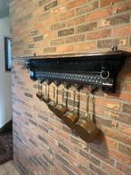 Antieke eiken kapstok met koperen pannetjes, Antiek en Kunst, Ophalen, Koper